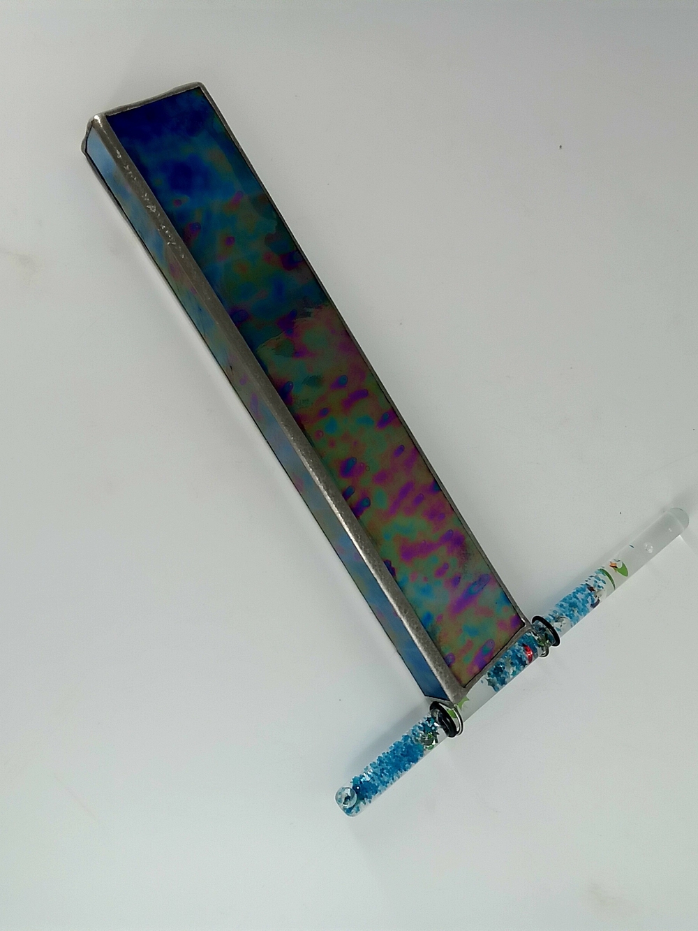 Iridescent Stained Glass Kaleioscope with Blue Accent Rod